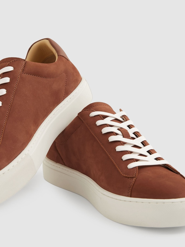 Reiss Brickwood Red Finley Nubuck Nubuck Leather Low-Top Trainers - Image 5 of 5