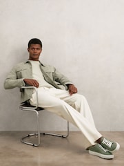 Reiss Thyme Green Finley Nubuck Nubuck Leather Low-Top Trainers - Image 2 of 5