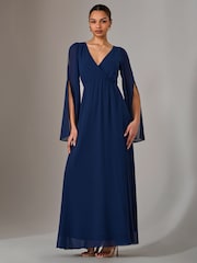 Jolie Moi Blue Chiffon Cap Sleeve Maxi Dress - Image 1 of 6