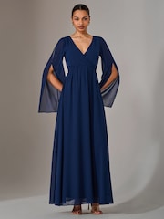 Jolie Moi Blue Chiffon Cap Sleeve Maxi Dress - Image 2 of 6