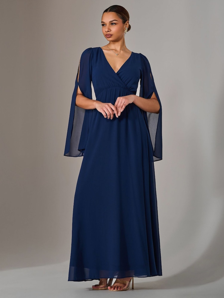 Jolie Moi Blue Chiffon Cap Sleeve Maxi Dress - Image 3 of 6