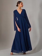 Jolie Moi Blue Chiffon Cap Sleeve Maxi Dress - Image 4 of 6