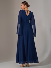 Jolie Moi Blue Chiffon Cap Sleeve Maxi Dress - Image 6 of 6