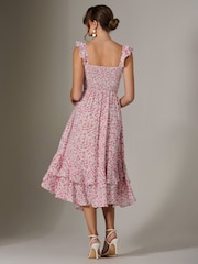 Jolie Moi Pink Ruffle Shirred Woven Midi Dress - Image 2 of 6