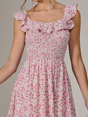 Jolie Moi Pink Ruffle Shirred Woven Midi Dress - Image 3 of 6