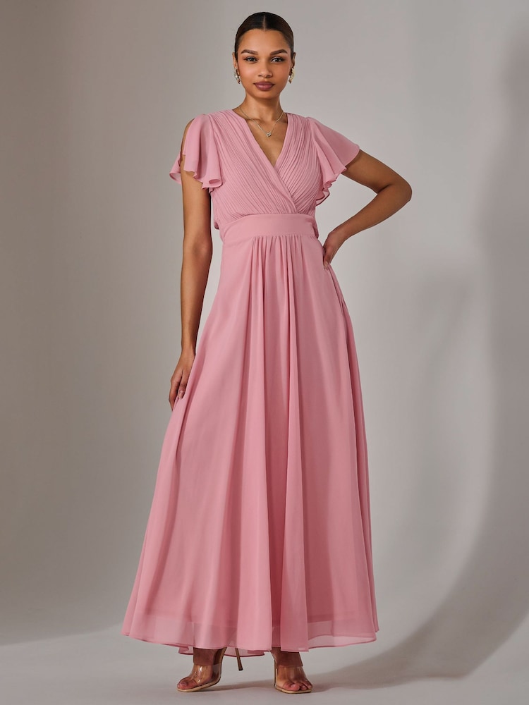 Jolie Moi Pink Chiffon Pleated Maxi Dress - Image 1 of 6