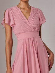 Jolie Moi Pink Chiffon Pleated Maxi Dress - Image 3 of 6
