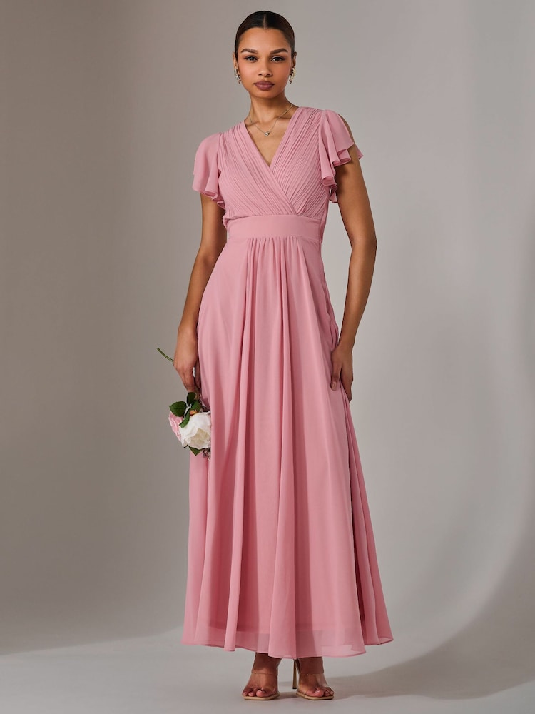Jolie Moi Pink Chiffon Pleated Maxi Dress - Image 4 of 6