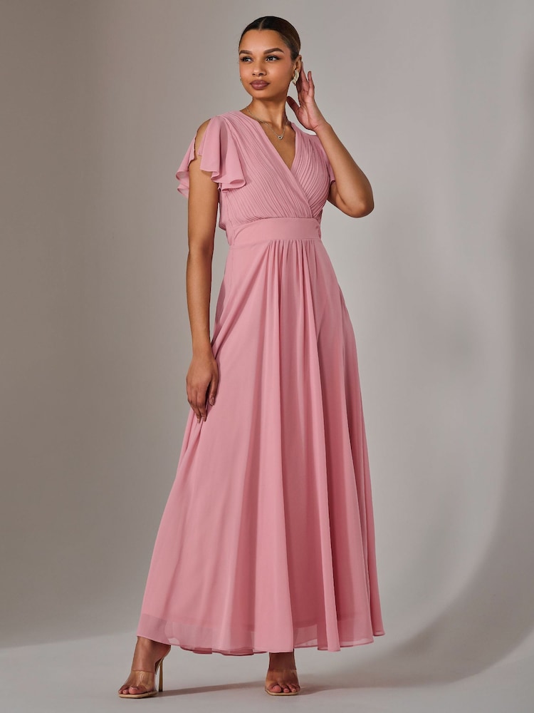 Jolie Moi Pink Chiffon Pleated Maxi Dress - Image 6 of 6