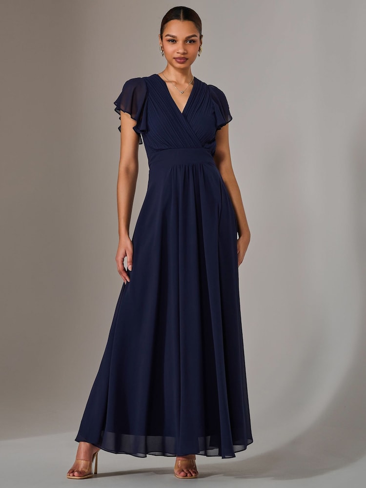 Jolie Moi Blue Chiffon Pleated Maxi Dress - Image 1 of 6