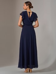 Jolie Moi Blue Chiffon Pleated Maxi Dress - Image 2 of 6