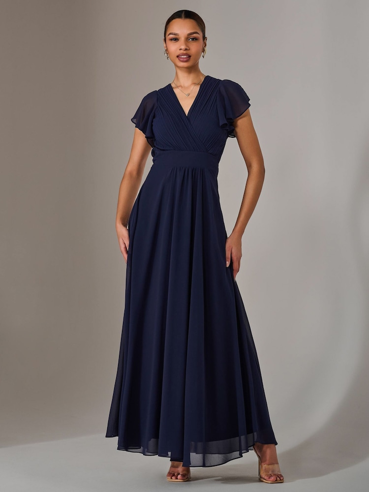 Jolie Moi Blue Chiffon Pleated Maxi Dress - Image 4 of 6