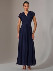 Jolie Moi Blue Chiffon Pleated Maxi Dress - Image 5 of 6