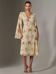 Jolie Moi Yellow Chiffon Split Sleeve Midaxi Dress - Image 1 of 6