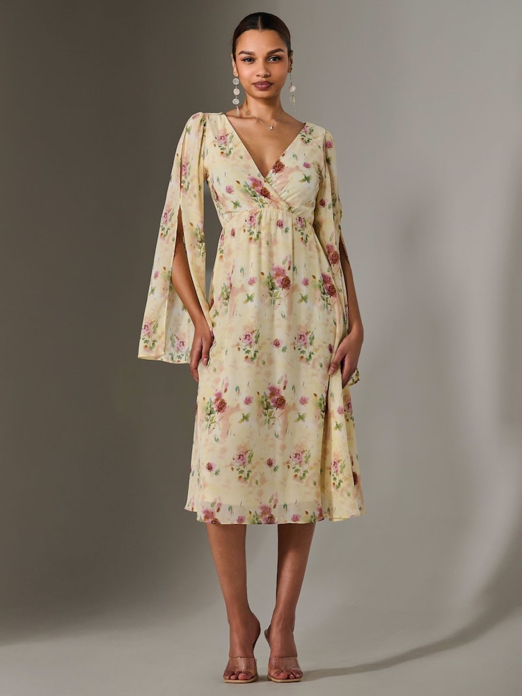 Jolie Moi Yellow Chiffon Split Sleeve Midaxi Dress - Image 1 of 6