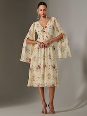 Jolie Moi Yellow Chiffon Split Sleeve Midaxi Dress - Image 2 of 6