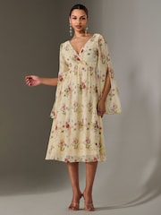 Jolie Moi Yellow Chiffon Split Sleeve Midaxi Dress - Image 3 of 6