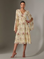 Jolie Moi Yellow Chiffon Split Sleeve Midaxi Dress - Image 4 of 6