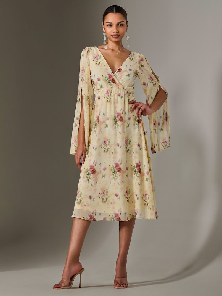 Jolie Moi Yellow Chiffon Split Sleeve Midaxi Dress - Image 4 of 6