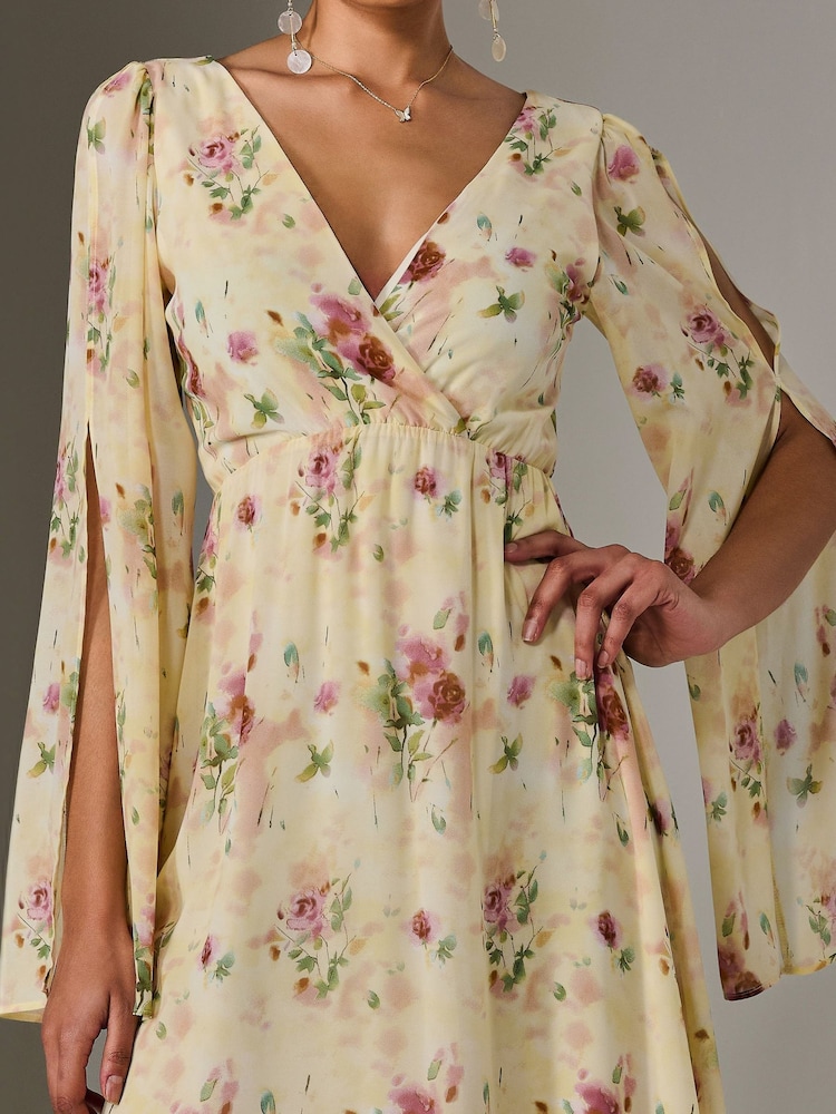 Jolie Moi Yellow Chiffon Split Sleeve Midaxi Dress - Image 5 of 6