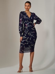 Голубой - Платье-футляр Jolie Moi Mesh с длинными рукавами и сборками - Image 5 of 6