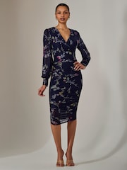 Голубой - Платье-футляр Jolie Moi Mesh с длинными рукавами и сборками - Image 6 of 6