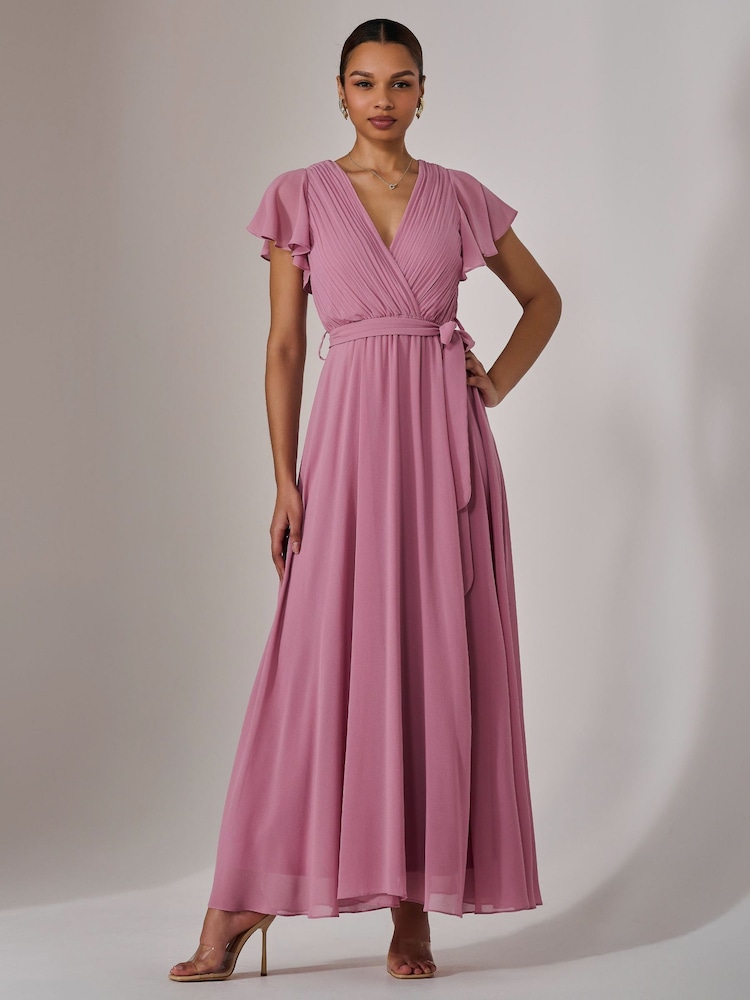 Rosa - Jolie Moi Chiffon Flutter Sleeve Maxi Dress - Imagen 1 de 6 Rosa - Jolie Moi Chiffon Flutter Sleeve Maxi Dress - Imagen 1 de 6