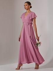 Розовый - Шифоновое платье макси с расклешенными рукавами Jolie Moi - Image 3 of 6