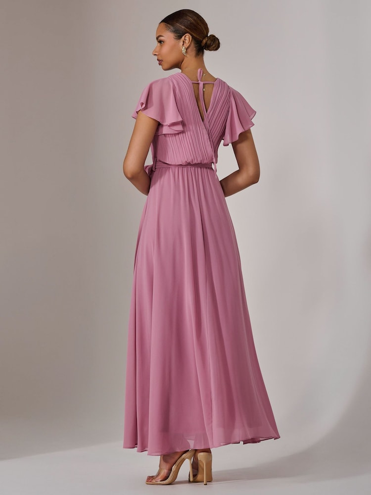 Jolie Moi Pink Chiffon Flutter Sleeve Maxi Dress - Image 5 of 6