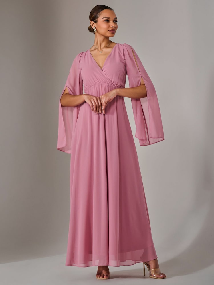 Jolie Moi Pink Chiffon Cap Sleeve Maxi Dress - Image 1 of 6