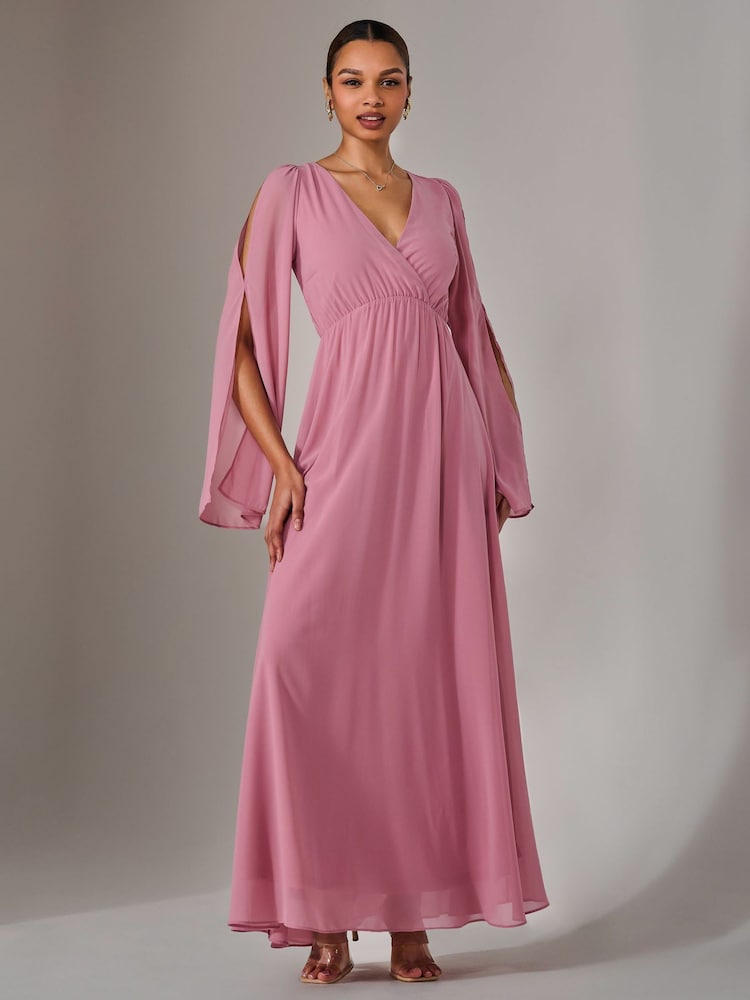 Jolie Moi Pink Chiffon Cap Sleeve Maxi Dress - Image 2 of 6