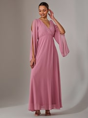 Jolie Moi Pink Chiffon Cap Sleeve Maxi Dress - Image 3 of 6