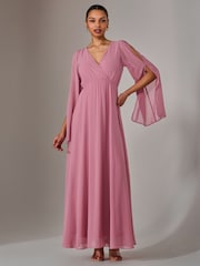 Jolie Moi Pink Chiffon Cap Sleeve Maxi Dress - Image 4 of 6