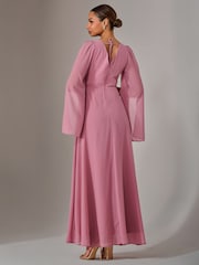 Jolie Moi Pink Chiffon Cap Sleeve Maxi Dress - Image 5 of 6
