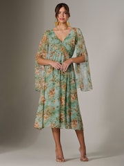 Jolie Moi Green Chiffon Split Sleeve Midaxi Dress - Image 1 of 6