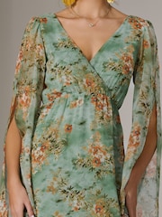 Jolie Moi Green Chiffon Split Sleeve Midaxi Dress - Image 3 of 6