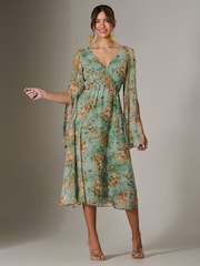 Jolie Moi Green Chiffon Split Sleeve Midaxi Dress - Image 4 of 6