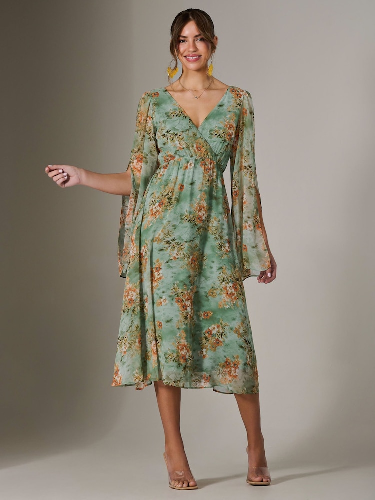Jolie Moi Green Chiffon Split Sleeve Midaxi Dress - Image 4 of 6