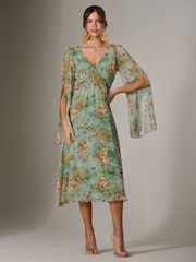 Jolie Moi Green Chiffon Split Sleeve Midaxi Dress - Image 5 of 6