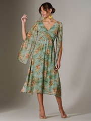 Jolie Moi Green Chiffon Split Sleeve Midaxi Dress - Image 6 of 6