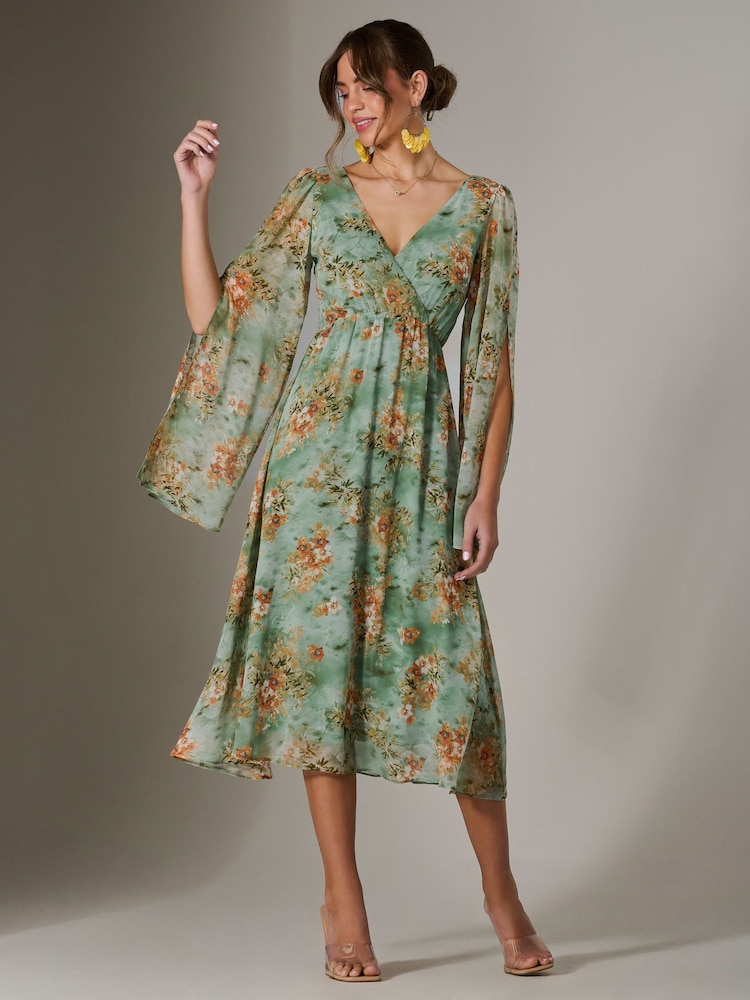Jolie Moi Green Chiffon Split Sleeve Midaxi Dress - Image 6 of 6