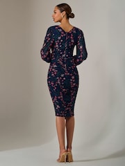 Blau - Jolie Moi – figurbetontes Kleid aus Netzstoff mit langen Ärmeln und Rüschen - Bild 2 von 6