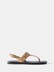 Mint Velvet Brown Tan Studded Sling Back Flat Sandals - Image 1 of 4