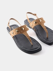 Mint Velvet Brown Tan Studded Sling Back Flat Sandals - Image 2 of 4