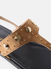 Mint Velvet Brown Tan Studded Sling Back Flat Sandals - Image 3 of 4