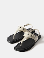 Mint Velvet White Studded Sling Back Flat Sandals - Image 3 of 4