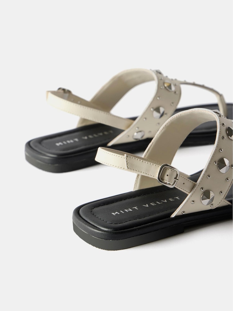 Mint Velvet White Studded Sling Back Flat Sandals - Image 4 of 4