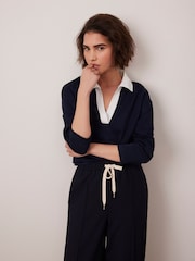 Mint Velvet Blue Long Sleeve 100% Cotton Polo Top - Image 2 of 8