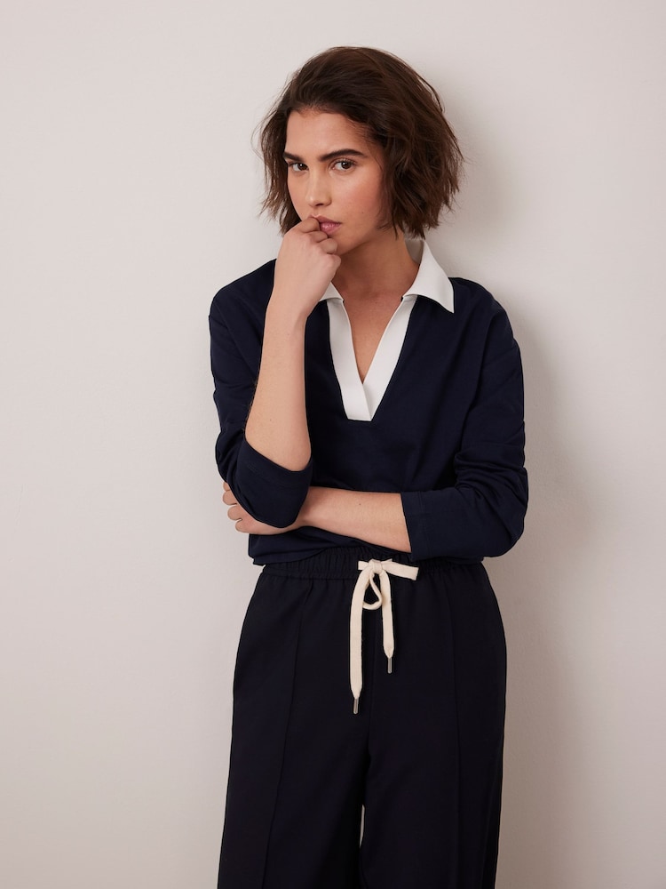 Mint Velvet Blue Long Sleeve 100% Cotton Polo Top - Image 2 of 8