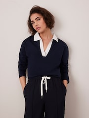 Mint Velvet Blue Long Sleeve 100% Cotton Polo Top - Image 3 of 8